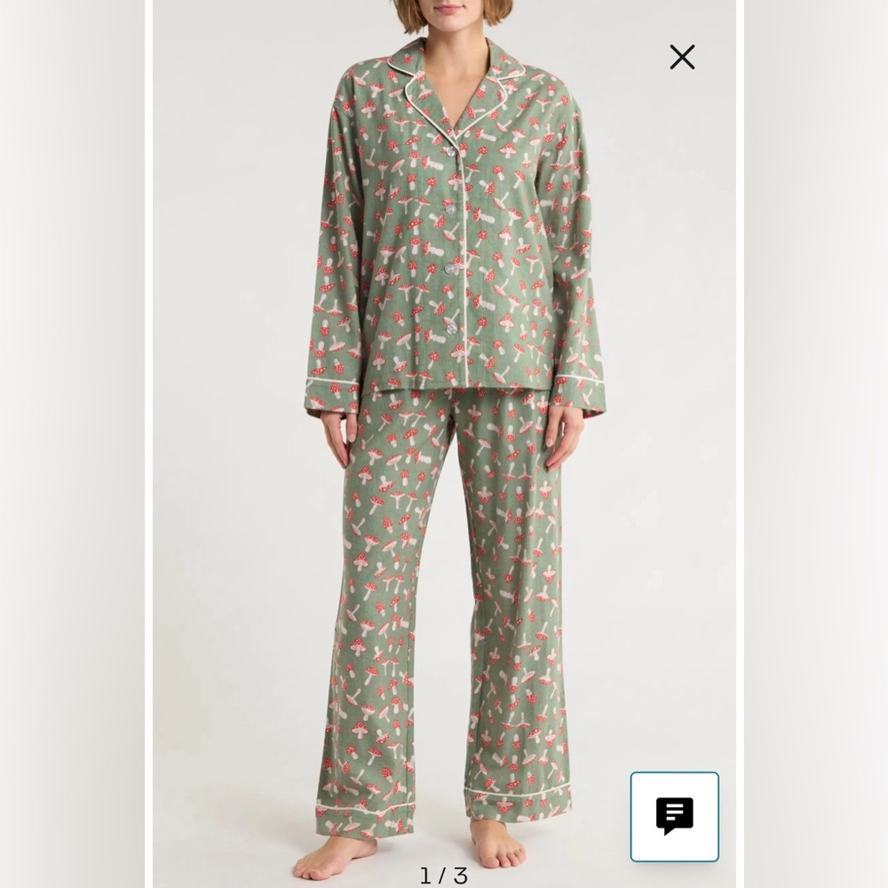 Lightweight Flannel Pajama Set with Mushroom Print